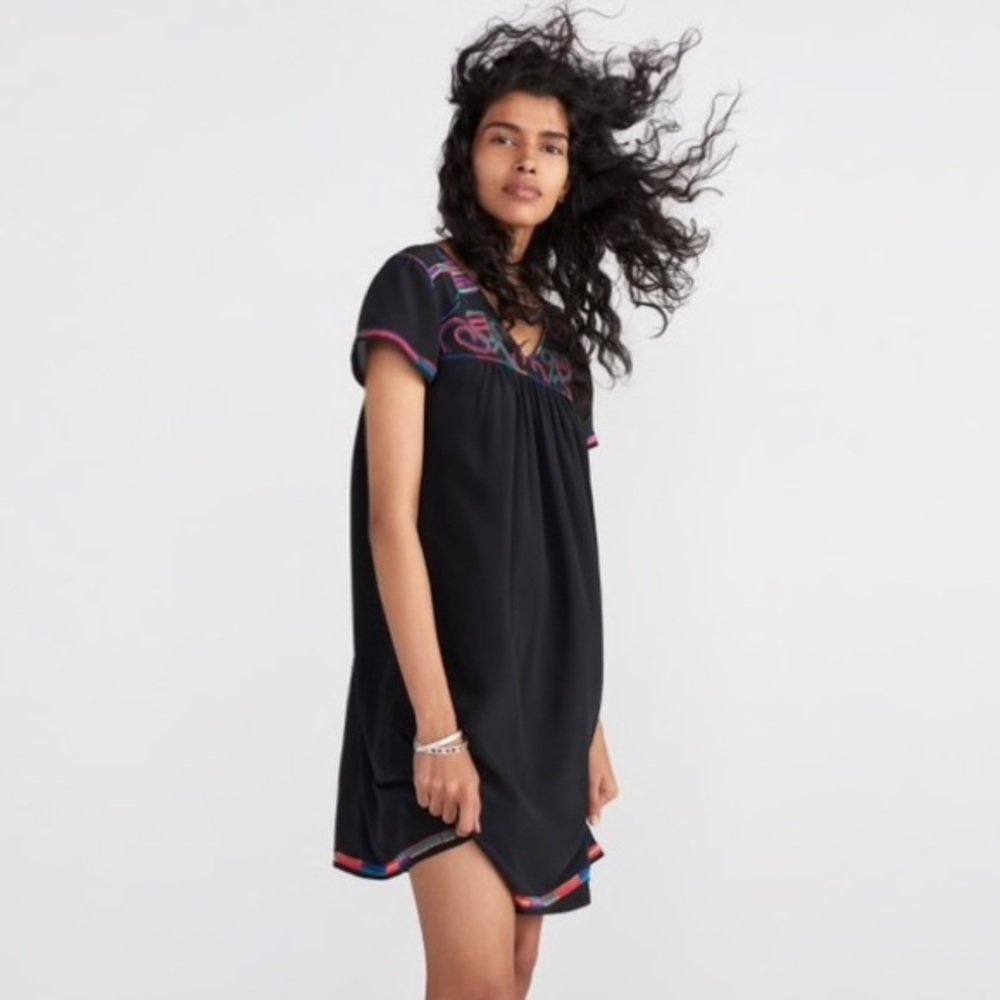 Madewell Rainbow Embroidered Silk Dress